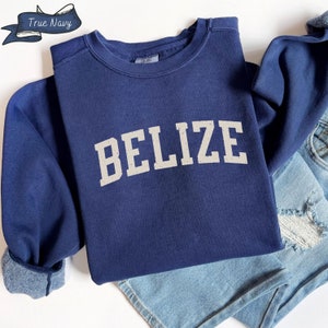 Beachy Belize Sweatshirt, Popular Comfort Colors® 1566, Belize Sweatshirt, Unisex Soft and Comfortable Belize Emblem Crewneck Pullover