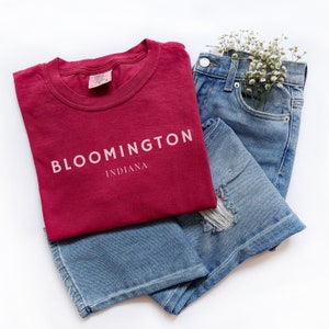 Bloomington Indiana Christmas, Indiana Shirt, Bloomington Tree, Christmas Holiday Tee for Indiana Home in Bloomington, Unisex Garment-Dyed