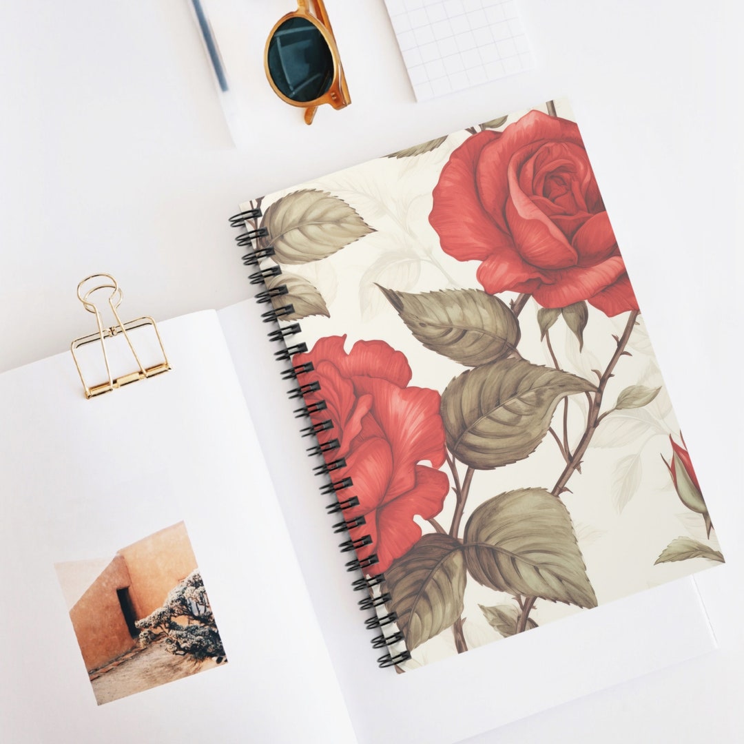 Rose Ribbon Journal Notebook Spiral Journal, Red Rose Journal, Keepsake Journal With Rose ...