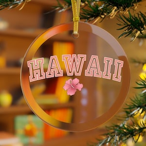 Christmas Glass Ornament, Hawaii Hibiscus Ornament Made of Glass, Hawaiian Ornament for the Christmas Holiday Season