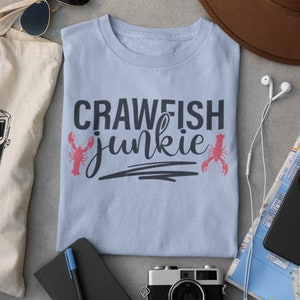 Crawfish festival, Crawfish junkie t-shirt for seafood lovers, Louisiana themed crawfish lover t-shirt, Crawfish season t-shirt for foodies
