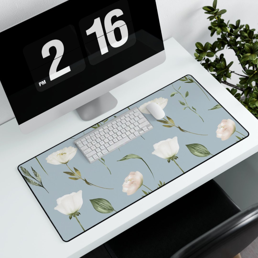 Cute Desk Mat, White Flowers Pattern, Desk Mat Cute - Etsy