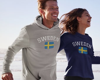 Swedish Flag Pullover Hooded Sweatshirt Hoodie for Lovers of Sweden in Europe in Scandinavia, Sweden Themed Streetwear Hoodie Retro