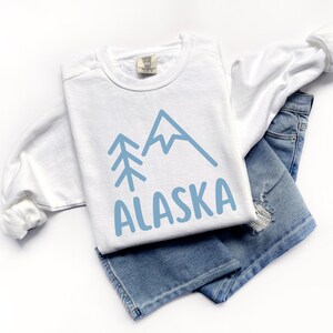 Alaska Minimalistic, Comfort Colors® with AK Graphic, Last Frontier State Souvenir AK Sweatshirt, Perfect for Christmas Cozy - Plus Size Too
