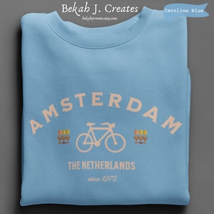 Amsterdam Sweatshirt, Amsterdam Netherlands, Bicycle Crewneck Sweatshirt, Unisex Amsterdam Pullover, Sweater Gift, Europe Sweatshirt, Plus