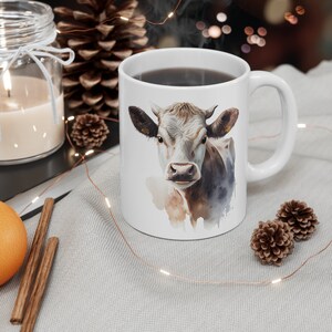 Country Farm Cow Christmas Mug, Folk Holiday Ceramic Mug, Beautiful White Ceramic Mug Perfect for any Cattle Lover