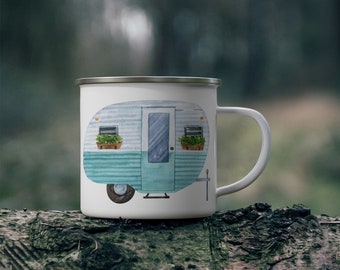 Truck Camper Mug, Maine Camping Mug, Camper Mug, Happy Campers Campfire Mug, Glamping Mug Wedding Camper Mug, Enamel 12 oz Mug, Hiking Mug