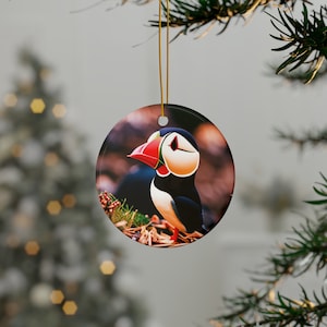 Iceland Puffin Christmas Ceramic Ornaments (1pc, 3pcs, 5pcs, 10pcs), Magic of Christmas with Festive Puffin Ornament for Your Tree