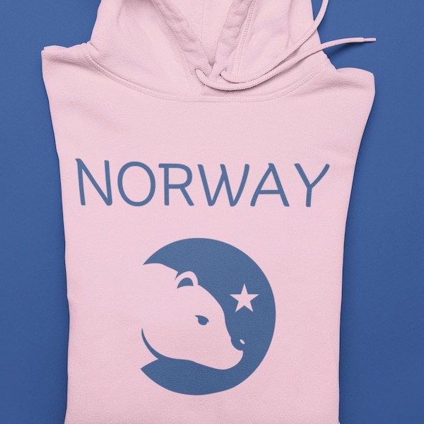 Polar, Norwegian Sweater, Best Norway Sweatshirt Hoodie with Ice Blue Polar Bear and North Star for Lovers of Norge and Scandinavia