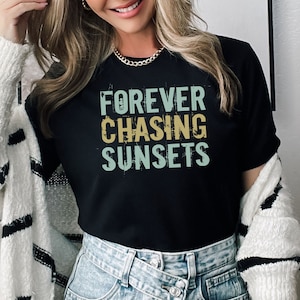 Forever Chasing Sunsets Tshirt Bella Canvas Unisex Jersey Short Sleeve Tee, Sunsets Graphic Retro Beach Sweater, Tropical Tee, Retro Summer