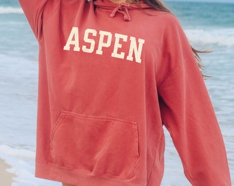 Aspen Hoodie Sweatshirt, Comfort Colors® Brand Hooded Sweatshirt, Colorado Pullover, Aspen Colorado Hoodie, Ski Aspen Shirt, Plus Size Too