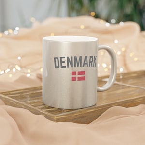 Denmark Mug, Metallic Mug Silver\Gold, Danish Mug, Perfect Birthday Gift or Anniversary Travel Surprise, Mother&#39;s Day Gift or Holiday, 11 oz