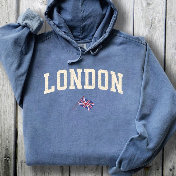 London Sweatshirt, Comfort Colors® Brand Hooded Sweatshirt, London England  Shirt Crewneck, United Kingdom Pullover, UK Hoodie, British Flag 