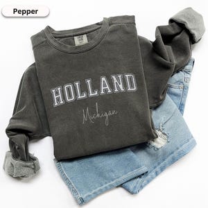 Michigan Shirt Comfort Colors® Holland MI Sweatshirt Vintage Michigan Sports Crewneck Retro Game Day Sweatshirt Trendy Shirt Unisex