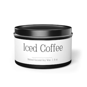 Candele al caffè freddo, candela regalo in latta da 8 once, candela perfetta da regalare. Candela al caffè freddo, profumata al caffè latte freddo.