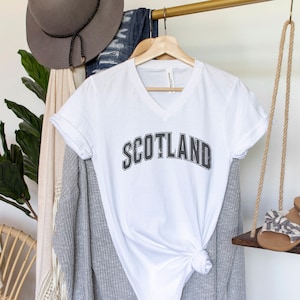 Scotland Vneck Scottish V Neck Shirt Gift Scotland Traveler Varsity Shirt Scottish Highlands Scotland Shirt Gift for Scotland Lover Gift