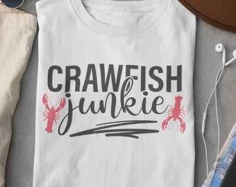 Crawfish junkie t-shirt for seafood lovers, Louisiana themed crawfish lover t-shirt, Crawfish season t-shirt for foodies, Crawfish festival