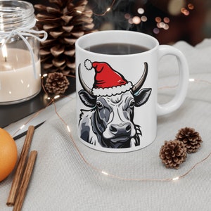 Cow Coffee Mug Country Farm Cow Christmas Mug, Folk Holiday Ceramic Mug, Beautiful White Ceramic Mug Perfect for any Cattle Lover