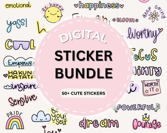 Digital Sticker Pack: 50+ Cute Quotes Stickers for Goodnotes, Planner, Journal | Functional Printable Stickers Inspirational