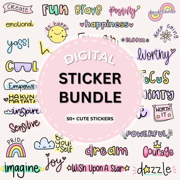 Digital Sticker Pack: 50+ Cute Quotes Stickers for Goodnotes, Planner, Journal | Functional Printable Stickers Inspirational