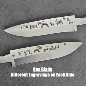 LIMITIERAD UPPLAGA - Bambi 125 - Knivblad från stenåldern, hällristning, skandinavisk stil, 440b, Bushcraft, nordisk kant, gör-det-själv, 1 st. Dubbelsidig gravyr