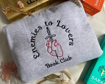 Enemies to lovers book club embroidered sweatshirt, heart and sword fantasy jumper, bookish merch, book inspired sweatshirt, tote bag,