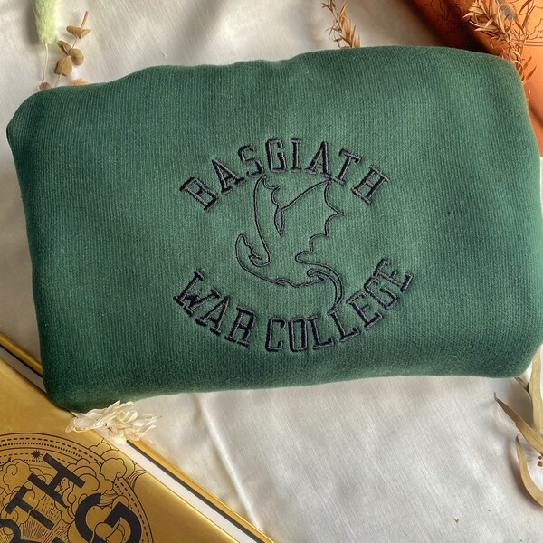 Fourth Wing Basgiath War College sweatshirt, dragon book jumper, hoodie, bookish merch, fan art, embroidered pullover, unisex gift,