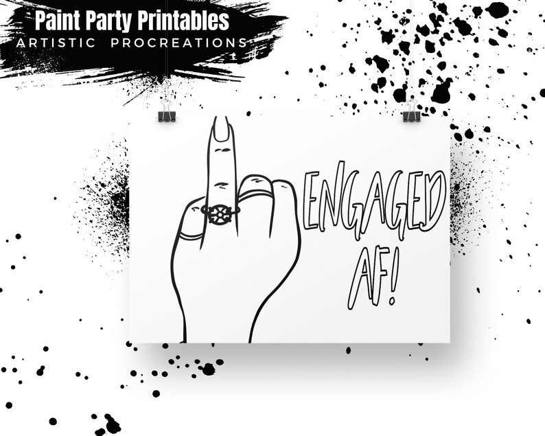 Canvas Printable/ Pre Drawn Outline Canvas Engaged AF/ DIY Etsy