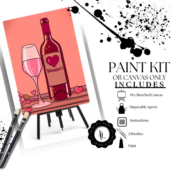 Canvas Paint Kits Valentine/ Pre Drawn Outline Canvas Tonight/ DIY Canvas/ Party/ Paint Kit/ PNG/ paint party/ Adults/ Teens