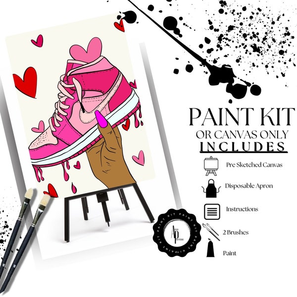 Canvas Paint Kit/ Pre Drawn Outline Canvas Valentine/ DIY Canvas/ Party/ Paint Kit/ PNG/ paint party/ Adults/ Teens