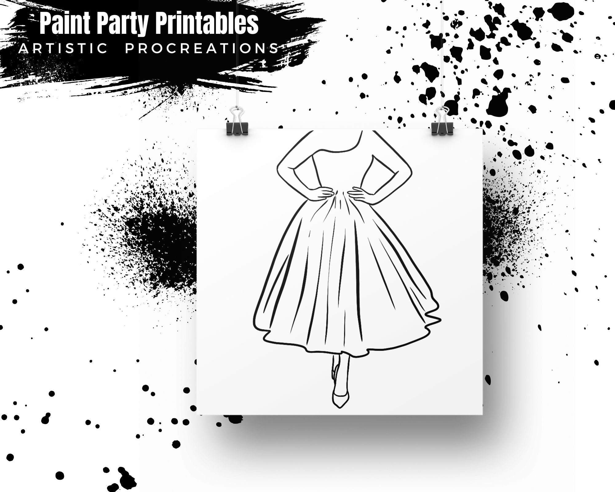 Canvas Printable/ Pre Drawn Outline Canvas Gown / DIY Canvas/ Etsy