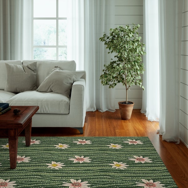 Saguaro Cactus Blossom Area Rug, Accent Carpet Floor Covering for Rustic Country Southwest Desert Theme Room