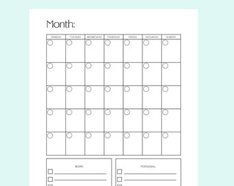 Monthly Planner Printable, Productivity Planner, Academic Planner, Monday & Sunday Start,Fillable PDF, A4/A5/A7/Letter Format