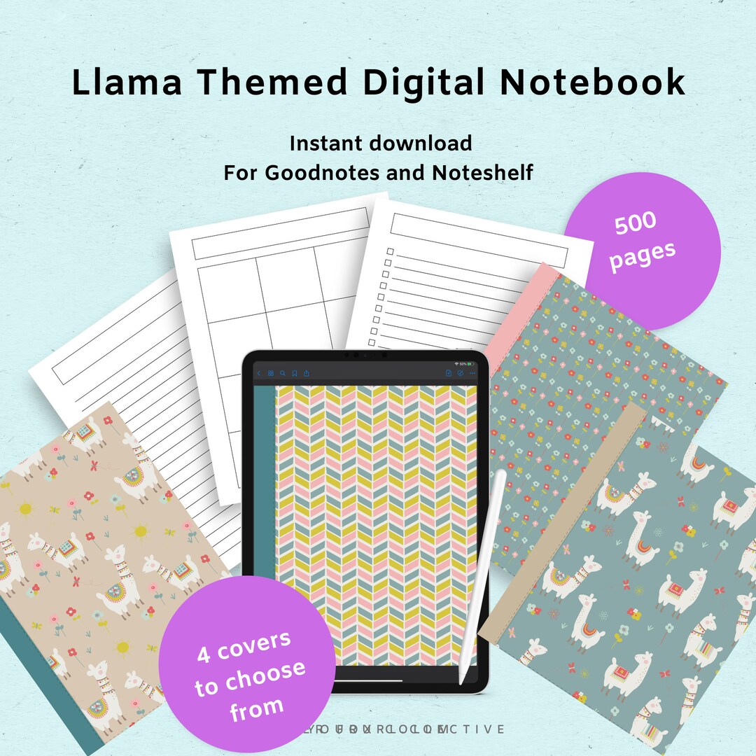 Llama Themed Basic Digital Notebook,goodnotes Notebook, Notability ...