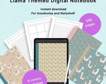 Llama Themed Basic Digital Notebook,GoodNotes Notebook, Notability Notebook, Student Notebook, Ipad Notebook, 4 covers to choose from|