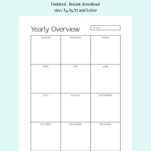 Yearly Overview Printable, Yearly Planner, Yearly Calendar, Undated Printable Calendar, Undated Planner, Printable Calendar, Desk Calendar