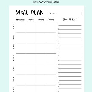 Weekly Meal Planner Printable, Digital Meal Planner, Printable Meal Planner, Digital Menu Planner, Menu Planner PDF, Grocery list