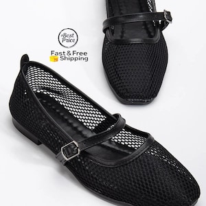 Black Mesh Mary Jane Flat, Fishnet Ballet Shoes, Handmade Mesh Balet Shoes, Trendy Transparent Flats, Transparent Bridesmaid Pump Flats,