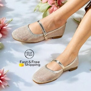 Silver Mesh Mary Jane Flat, Fishnet Ballet Shoes, Handmade Mesh Balet Shoes, Trendy Transparent Flats, Transparent Bridesmaid Pump Flats,