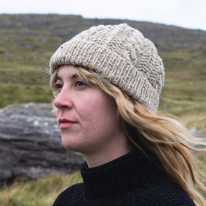 Handknitted 100% Merino wool adult Aran Beanie hat. For both women and men. Unisex.