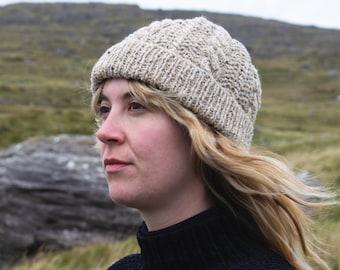 Handknitted 100% Merino wool adult Aran Beanie hat. For both women and men. Unisex.