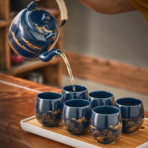 7-Piece Set Japanese Style Ceramic Tea Set Teapot With Tea Strainer
