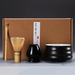Traditional Matcha Gift Set with Bamboo Matcha Whisk, Spoon, Ceramic Matcha Bowl and Whisk Holder