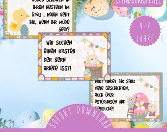 Fertige Osterschatzsuche / Ostern Schnitzeljagd / Indoor Ralley für Kinder / Ostern Feiern mit Kindern / Ostereiersuche / Osterhase PDF