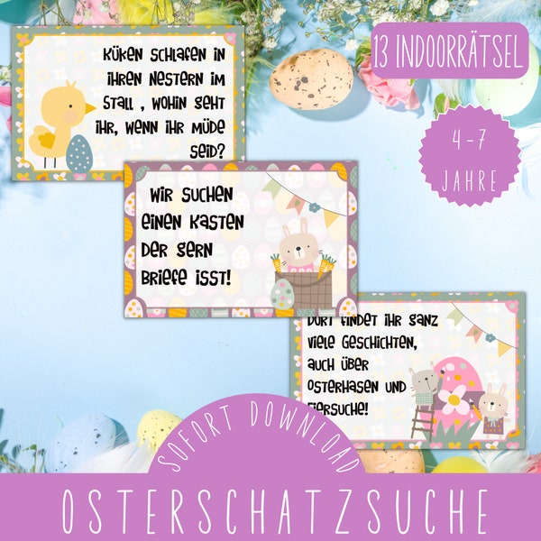 Fertige Osterschatzsuche / Ostern Schnitzeljagd / Indoor Ralley für Kinder / Ostern Feiern mit Kindern / Ostereiersuche / Osterhase PDF