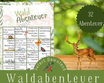 Aventuras en el bosque / Aventuras en el bosque para que los niños impriman / Búsqueda del tesoro en la naturaleza imprimible