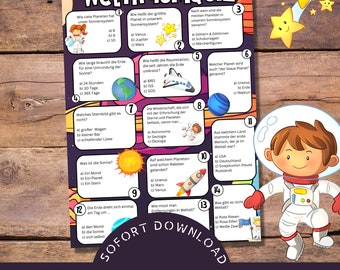 Space quiz to print / space guessing game for children / puzzle questions for children planets / PDF to print / games for birthdays