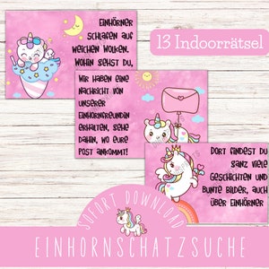 Unicorn treasure hunt / Printable treasure hunt for children&#39;s birthday / Indoor treasure hunt unicorn / Scavenger hunt pink unicorns