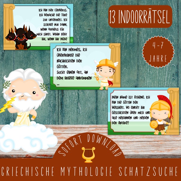 Fertige Schatzsuche griechische Mythologie / Götter Schnitzeljagd / Helden Schatzsuche / Indoor Schatzsuche für den Kindergeburtstag / PDF