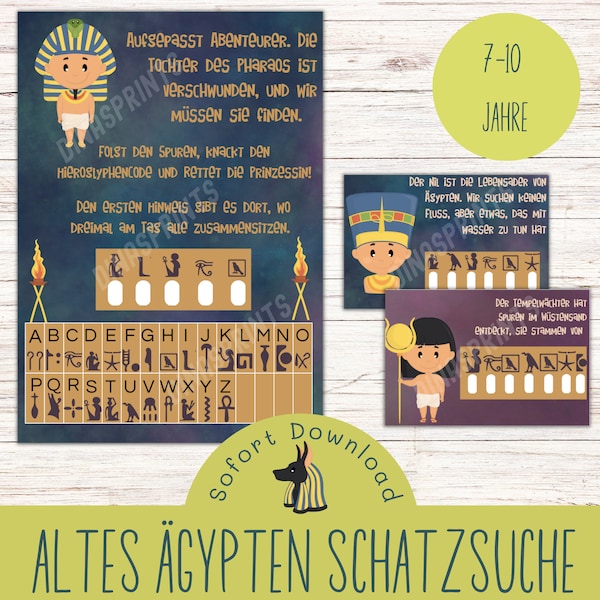 Altes Ägypten Schatzsuche zum Ausdrucken / Altes Ägypten Schnitzeljagd / Schnitzeljad drinnen / Indoor Schatzsuche / Pharao Schatzsuche